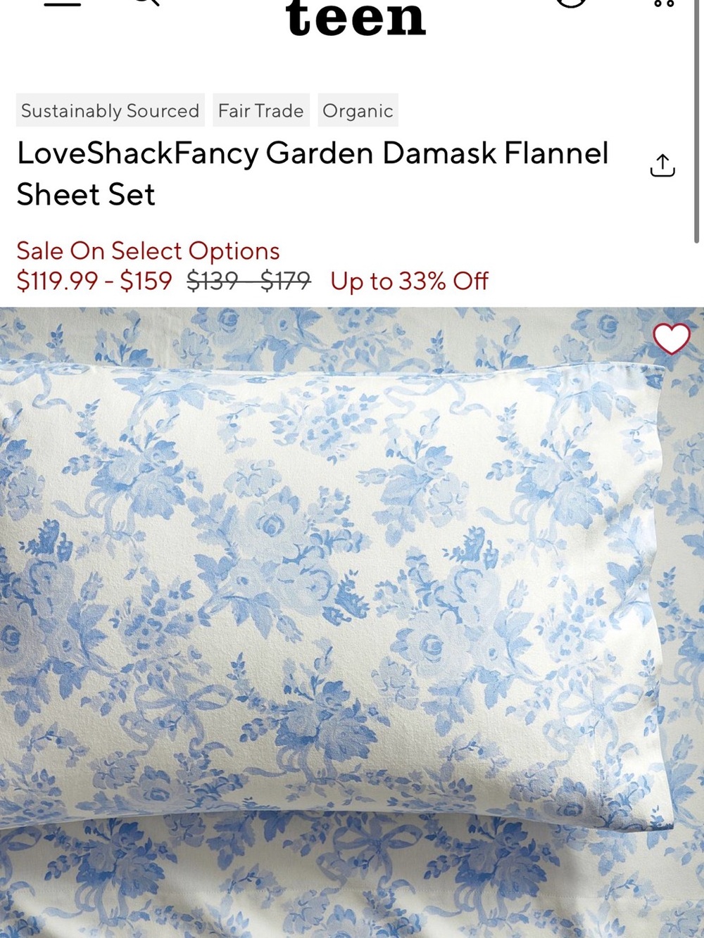 LoveShackFancy Blue and White Floral Damask Flannel Sheet Set